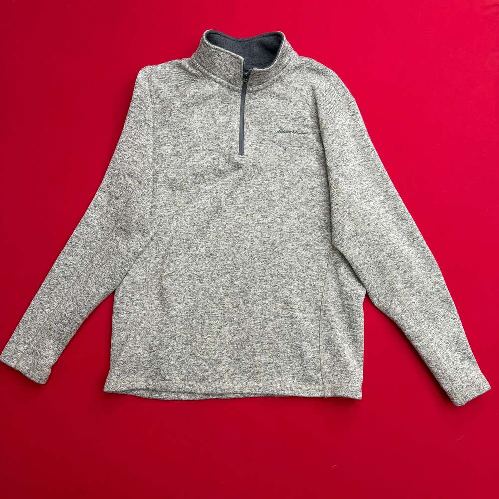 Vintage Eddie Bauer Men's Large Fleece 1/4 Zip‎ Pullover Sweater Heather Gray